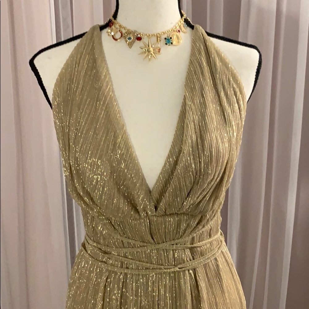 Greek style evening gold, maxi dress.